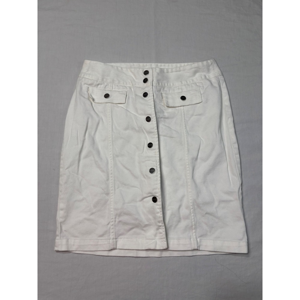 Jones New York Signature White Denim Stretch Button Front Skirt Size 6